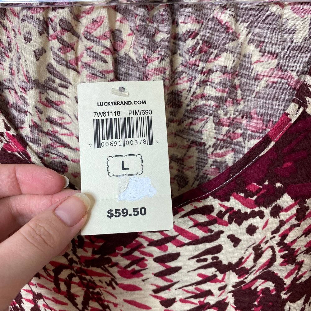 NWT Lucky Brand 3/4 Sleeve Printed Cotton Top - Picture 3 of 6